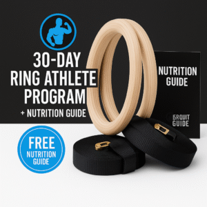 Premium wooden gym rings + FREE 30-Day Workout Program & Nutrition Guide included.